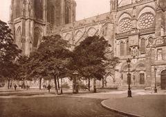 Early 20th century view of Place du Château in Strasbourg with historic buildings and street activity