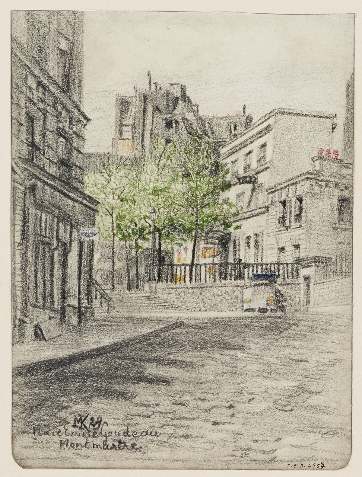 Drawing of Place Emile Goudeau in Montmartre in 1929 by Henriette Kosmann-Sichel