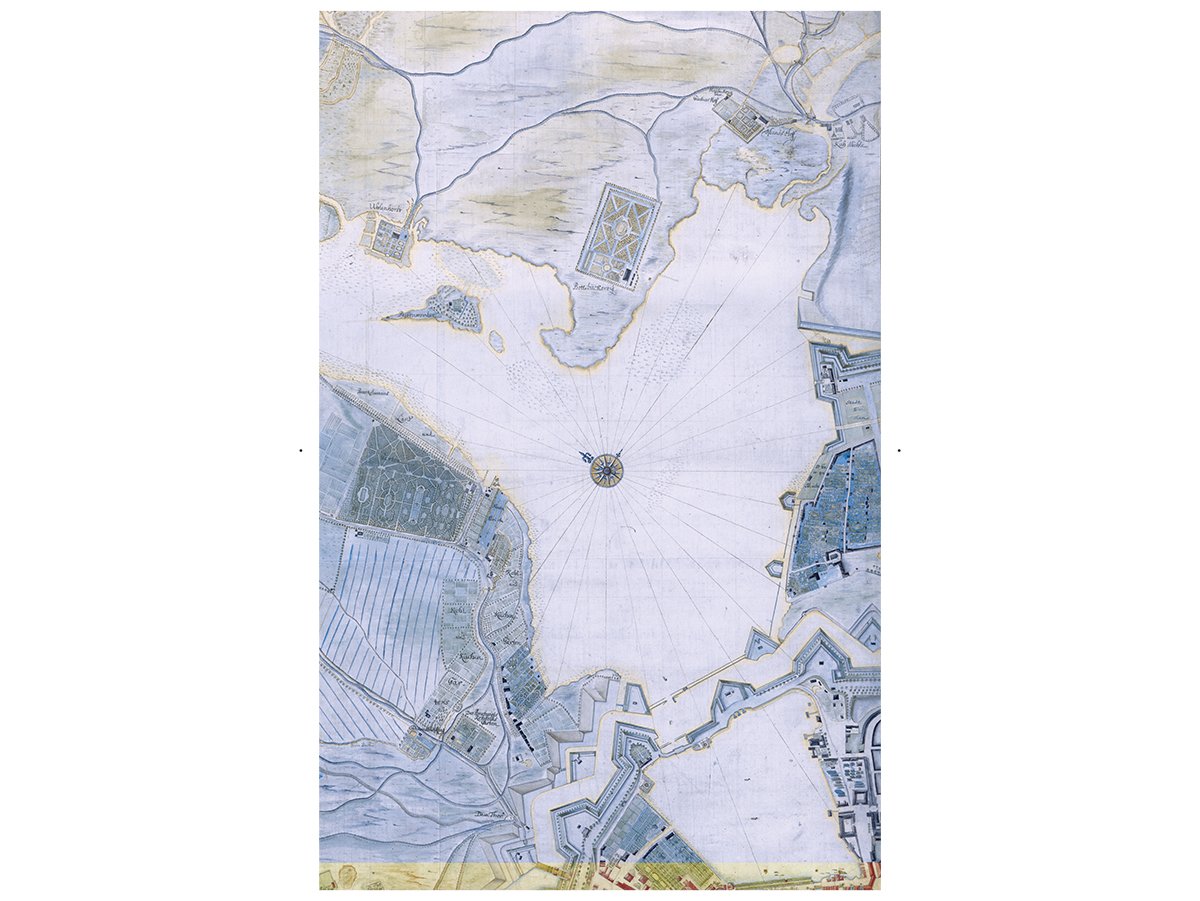Historic 1723 map of Außen- und Binnenalster lakes in Hamburg