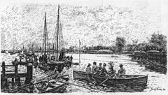 Historic rowing regatta on Außen-Alster lake in Hamburg with traditional boats and rowers