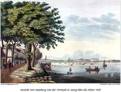 View of Außenalster lake at St. Georg with classical buildings along Esplanade