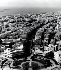 Dizengoff Square in Tel Aviv, Israel with surrounding buildings and streets