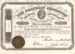 Historic stock certificate of Franklin Institute of Pennsylvania from November 11, 1914