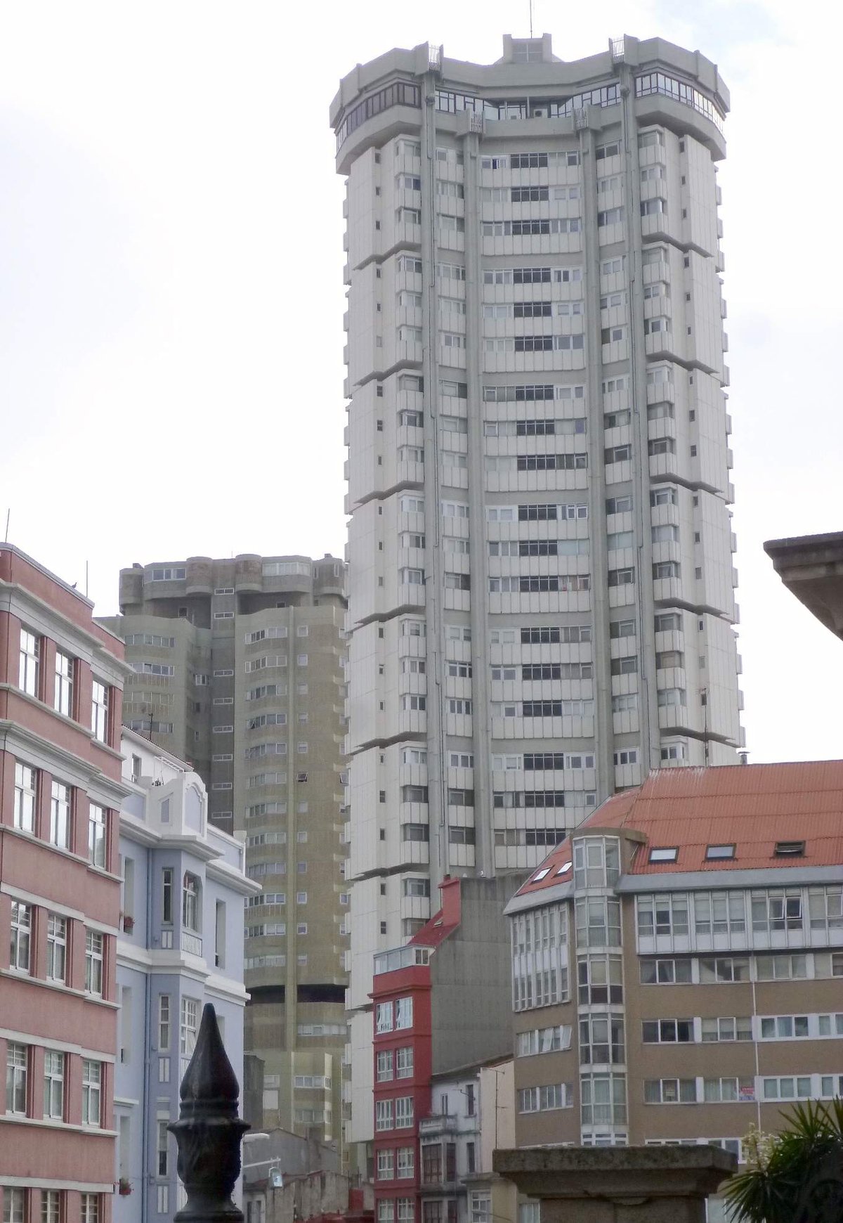 Torre Costa Rica known as Torre Hercón in A Coruña cityscape with clear sky