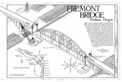 Fremont Bridge in Portland Oregon viewed from the river with clear sky