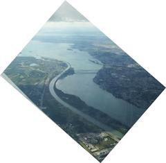 aerial view of Saint Lawrence River in Montreal with Honoré-Mercier Bridge and Saint Lawrence Seaway