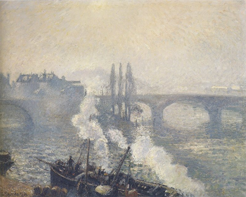 Pont Corneille in Rouen depicted in early morning mist