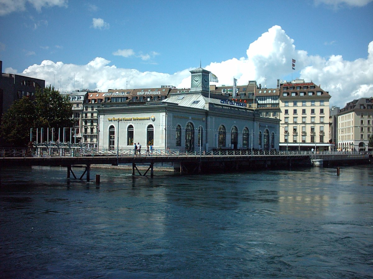 Pont de la Machine bridge in Geneva Switzerland over the Rhone river