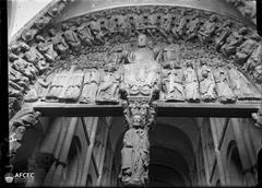 Detailed view of the Portico of Glory at Santiago de Compostela Cathedral