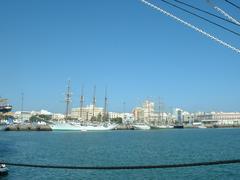 Spanish training ship Elcano docked in Cádiz during the 50th anniversary Tall Ship Race gathering on July 27, 2006