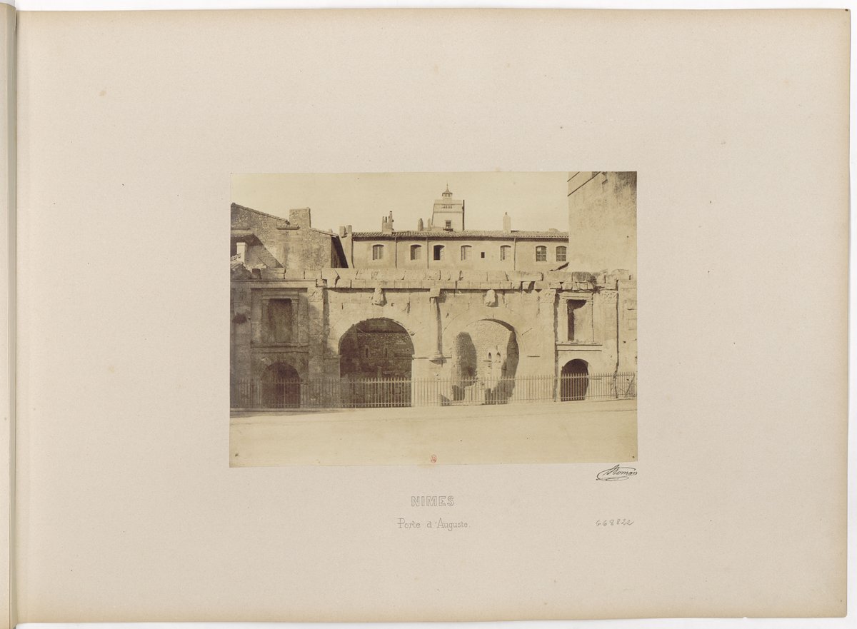 Pont du Gard Roman aqueduct near Nîmes and urban views of Arles in 1800s France