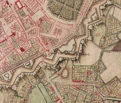 Historical map extract of Bruxelles - Porte de Namur from 18th century Carte de Ferraris
