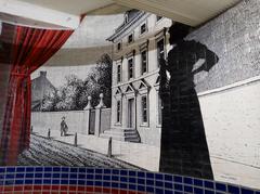 Refurbished 5th Street SEPTA station in Philadelphia with historical image of President's House and silhouette of Ona Judge