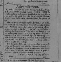 Runaway advertisement for Oney Judge, a young enslaved woman who escaped from George Washington's household in 1796