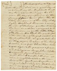 Manuscript letter dated February 23, 1794, written by Peleg Wadsworth describing a celebration of the President's birthday in Philadelphia