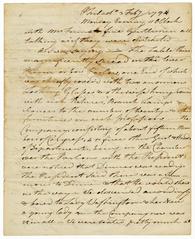Manuscript letter dated February 3, 1794 from Peleg Wadsworth to Zilpah Longfellow describing a dinner with the President in Philadelphia