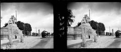 Entrance to Parc Peyrou in Montpellier with several people walking