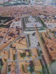 Miniature model of Montpellier city displayed indoors at City Hall