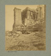 Ancient Propylea terrace construction with Pinacotheque and Agrippa monument in Athens