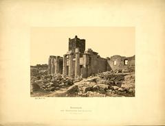 Northeast view of the Propylées, monumental entrance to the Acropolis with medieval additions and ancient structures