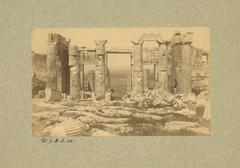 East facade of the Propylées gate with central passage and Athens landscape