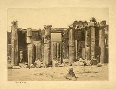 East facade of the Propylea with intricate layered architectural elements including columns and openings seen from a slightly angled west-facing perspective