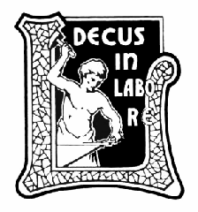 Decorative emblem Decus in Labore at Livraria Lello bookstore