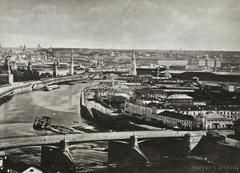 Moscow River with Bolshoy Kamenny Bridge in 1867 black and white photo