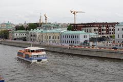 Sofiyskaya Embankment waterfront buildings overlooking the Moskva River in Moscow rebuilt condominium development near the Kremlin in May 2021