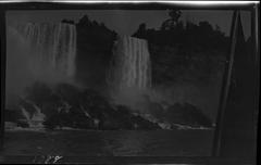 View of Central Falls from beneath Niagara Falls Cave of the Winds tour in 1913