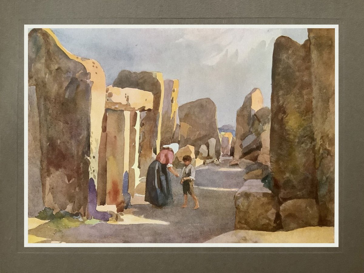 Hagiar Kim Neolithic temple in Malta vintage color print from 1927