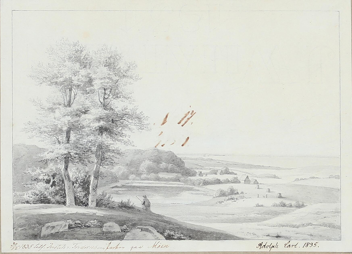Landscape painting of Møn island with rocky cliffs and calm sea