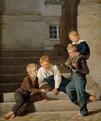 Children playing dice game near Christiansborg Palace in 1834