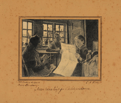 Laurits Andersen Ring painting of a young woman reading newspaper aloud to elderly couple
