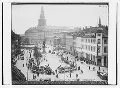 Flower market with vibrant flowers in front of Christianborg Palace in Copenhagen