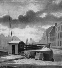 Historical image of Sandkisten near Stormbroen bridge, old Danish city scene
