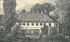 Southern wing of the old Bakkehus building with small upper windows near the chimney, representing Knud Lyne Rahbek's newlywed apartment