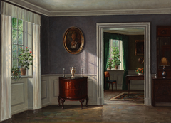 Interior of Bakkehuset house with traditional Danish furniture and decor in 1934