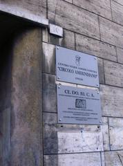 Entrance plaques of the Circolo Amerindiano in Perugia, Italy