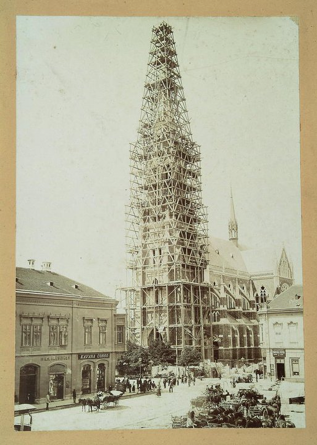 Konkatedrala Osijek under construction showing scaffolding and architectural details