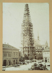 Konkatedrala Osijek under construction showing scaffolding and architectural details