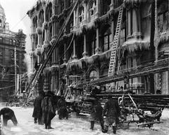 Black and white photograph of Thomas May's Building after a fire on McGill Street in Montreal, 1901