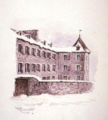 Watercolour painting of Seminary West End at the corner of Francois Xavier Street in Montreal