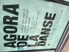 Sign for Agora de la danse in window on rue De Bleury
