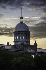 Montreal Capitol building at sunset with illuminated windows