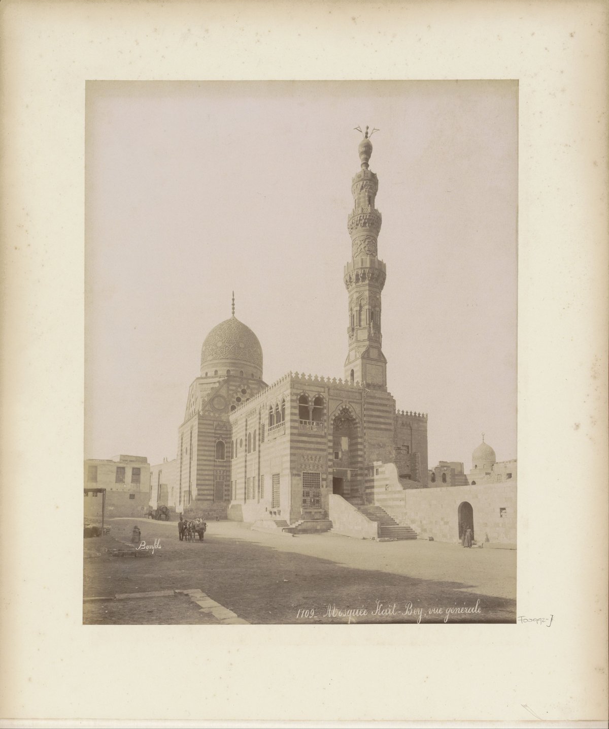 View of the mosque and tomb of Kaït Bey (Qaytbay) in Cairo, historic Islamic shrine and mosque architecture
