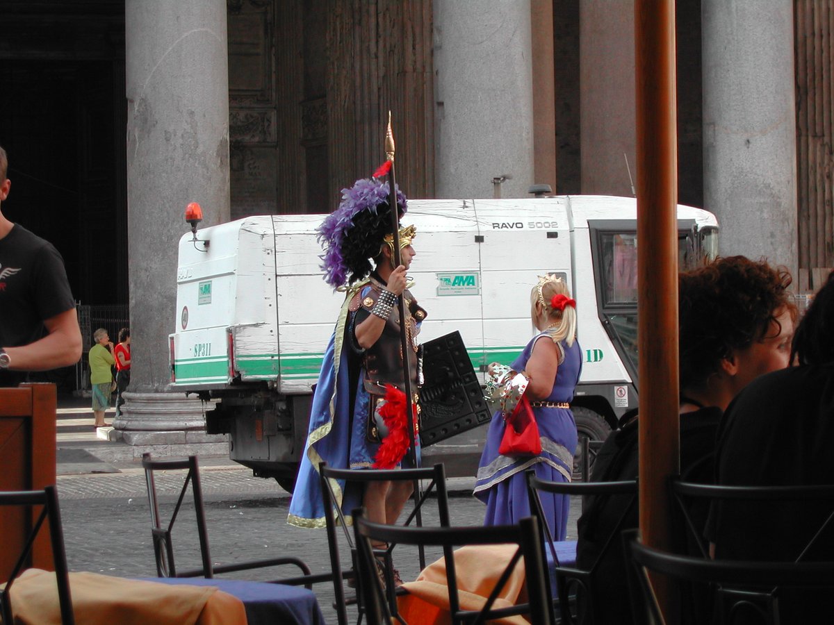 Tourists gathered in front of the Pantheon in Rome during a film shoot
