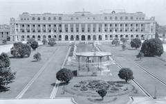 View of Singha Durbar palace in Kathmandu with clear blue sky