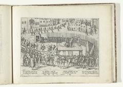 Engraving of the execution of eighteen nobles including the Van Batenburg brothers on a scaffold in Brussels, June 1, 1568