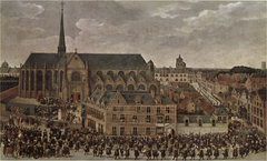 Archduchess Isabella shooting a jay at the Grand Crossbow Guild festival in Brussels, 17th century oil painting by Antoon Sallaert